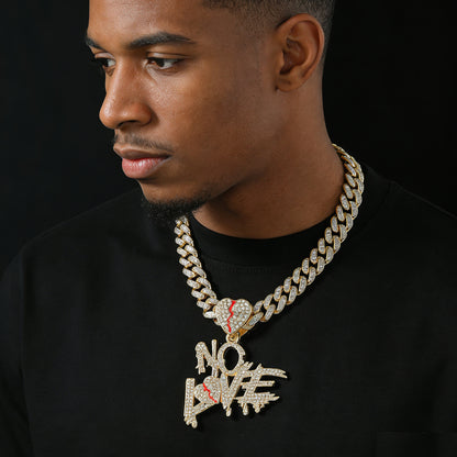 Hip-Hop Stitching Letter Heart Cuban Chain Pendant Necklace