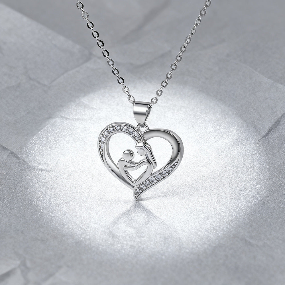 Women's Silvery 'Mom Hug Baby' Hollow Pendant