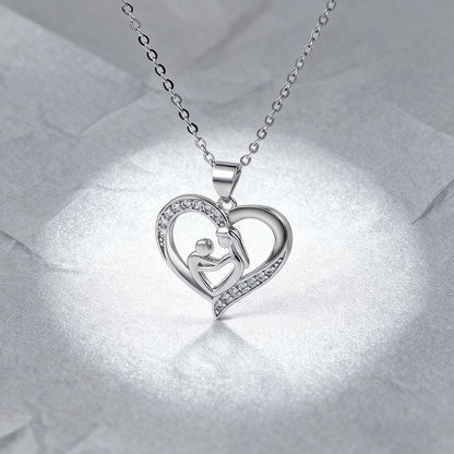 Women's Silvery 'Mom Hug Baby' Hollow Pendant