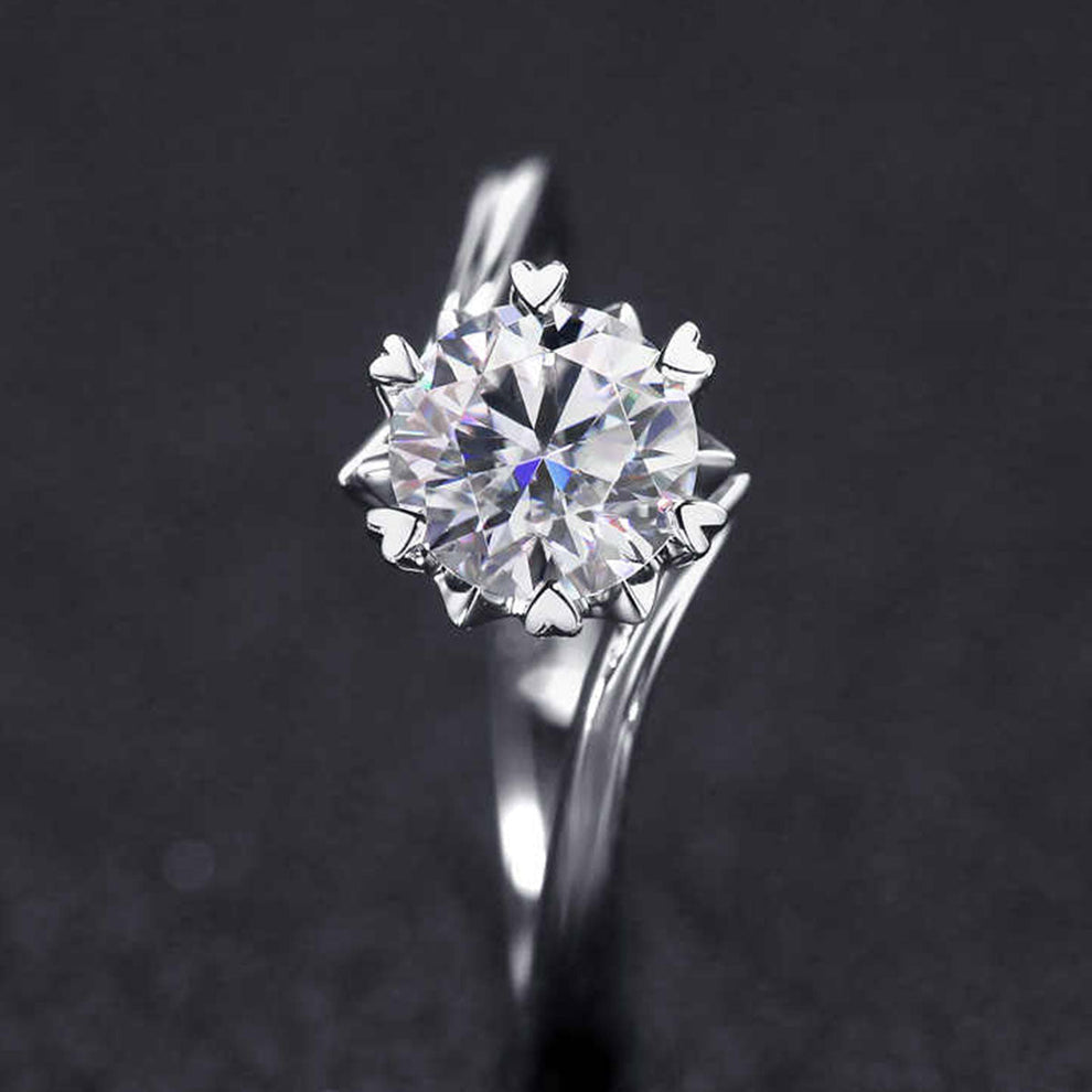 Women's White Gold Prong Setting Flower Shape Moissanite Adjustable Ring