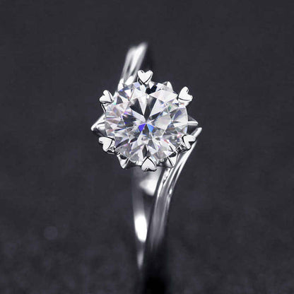Women's White Gold Prong Setting Flower Shape Moissanite Adjustable Ring