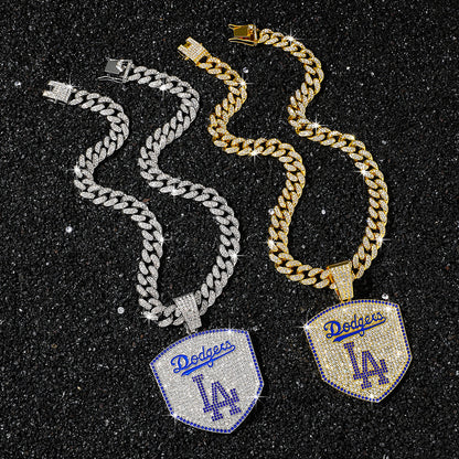 Hip Hop Shield Letter LA Team Logo Cuban Chain Pendant Necklace