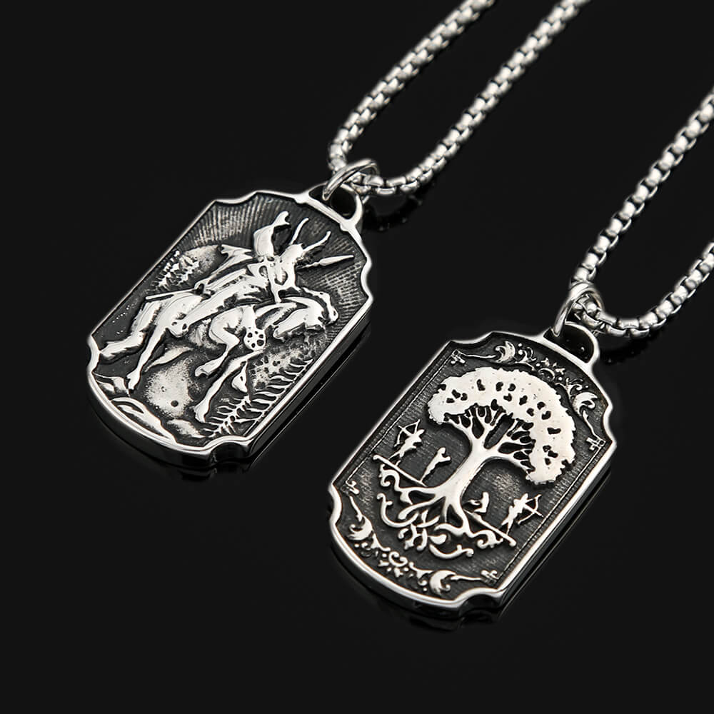 Men's Steel Vintage Archangel St Michael Tag Pendant Necklace