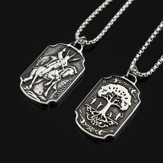 Men's Steel Vintage Archangel St Michael Tag Pendant Necklace
