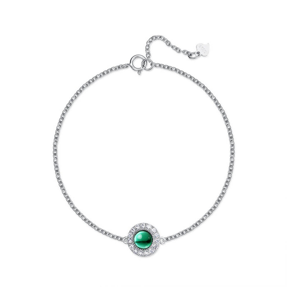 Women's White Gold Full Stones Round Cut Emerald Gem Adjustable Bracelet