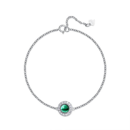 Women's White Gold Full Stones Round Cut Emerald Gem Adjustable Bracelet
