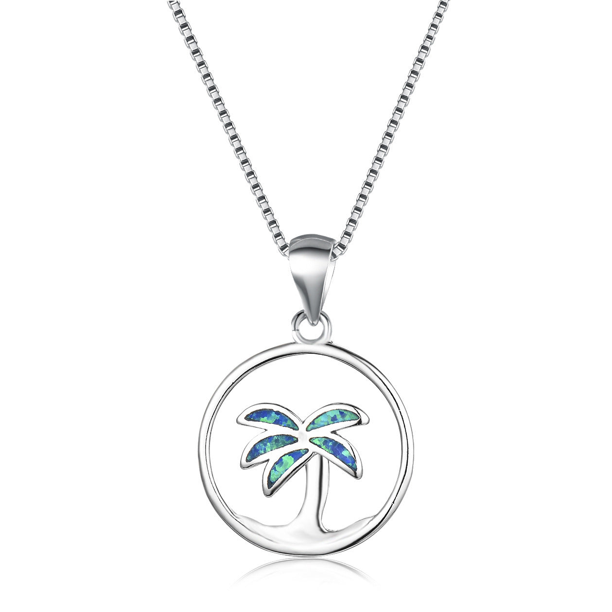 Blue Opal Coconut Tree Pendant Necklace