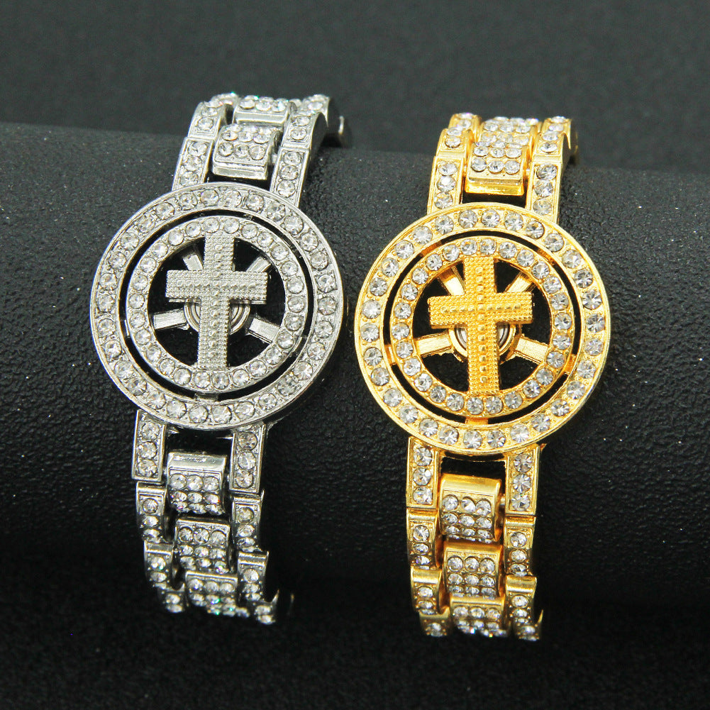 Hip-Hop Rotatable Cross Watch Bracelet