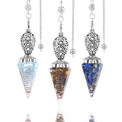 Silvery Crystal Agate Resin Hexagonal Pyramid Spirit Pendulum