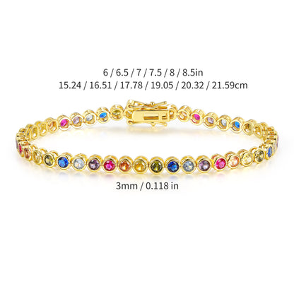 Women&Men's 3mm Colored Zircon Tennis Bracelet