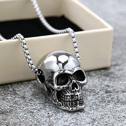 Vintage Stainless Steel Men's Halloween Skull Pendant Necklace