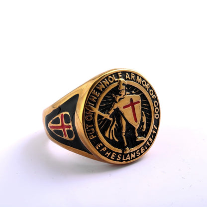Vintage Solid Stainless Steel Medieval Templar Crusader Knight Cross Signet Ring for Men