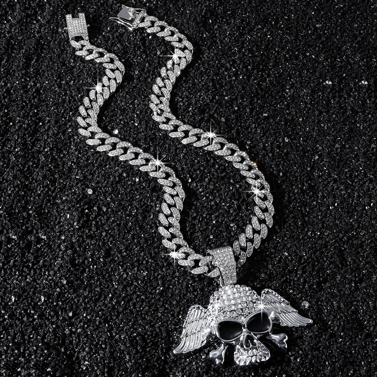 Hip-Hop Style Personalized Wings Skull Head Cuban Chain Pendant Necklace