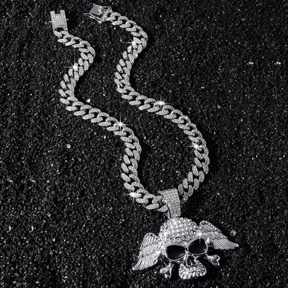 Hip-Hop Style Personalized Wings Skull Head Cuban Chain Pendant Necklace
