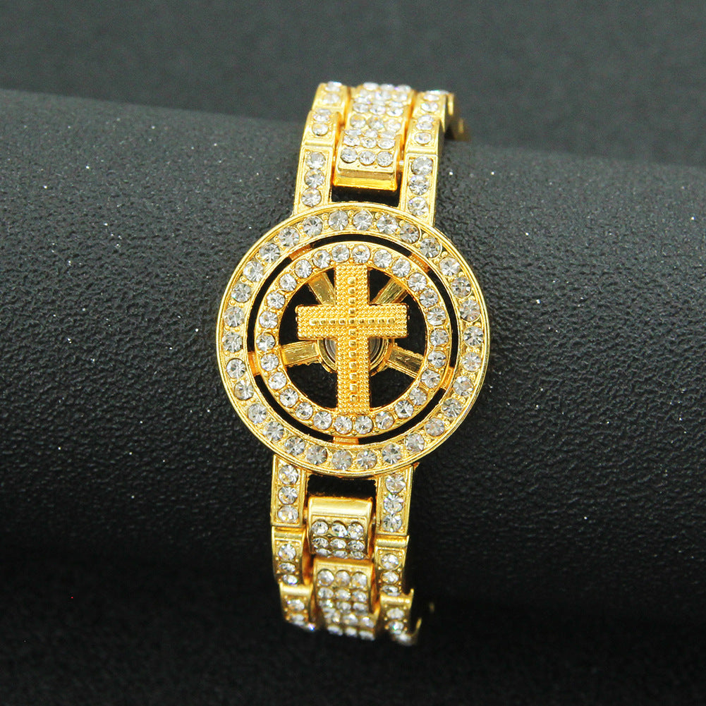 Hip-Hop Rotatable Cross Watch Bracelet