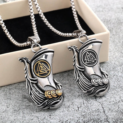 Men's Vintage Stainless Steel Single Sided Viking Sailboat Pendant Necklace