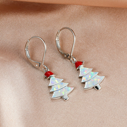 Women's Christmas Tree Color Opal Dangle Earrings, Gold / White Gold Plating