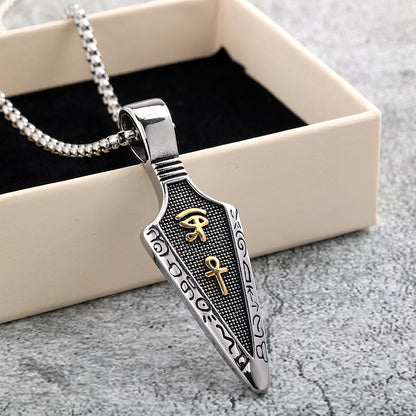 Vintage Stainless Steel Single Sided Egyptian Symbol Arrow Pendant Necklace for Men