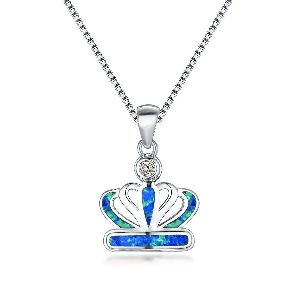 Platinum Auabo Copper Set with Zirconia Crown-shaped Necklace