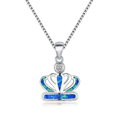 Platinum Auabo Copper Set with Zirconia Crown-shaped Necklace