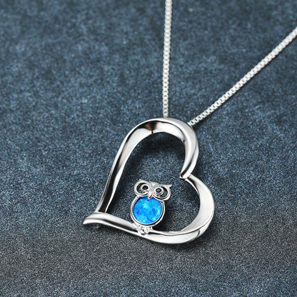 Love hollow Opal owl pendant necklace