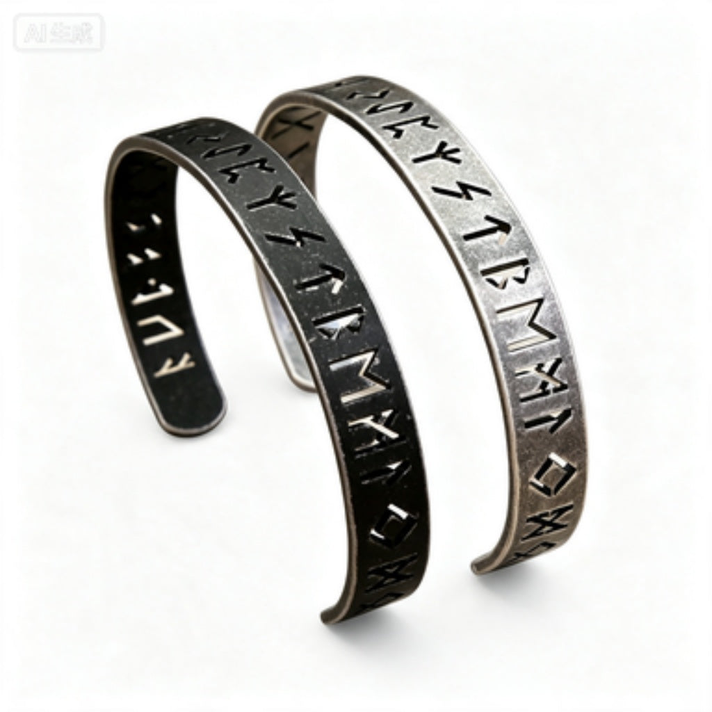 New Vintage Stainless Steel Men Bracelet, Retro European American Hollow Letter Character Open Cuff Jewelry