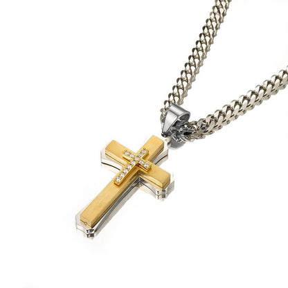 Flash Deal: Golden-Slivery Multi-Layer Cross Zircon Pendant Necklace