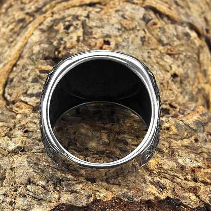 Vintage Solid Stainless Steel Norse Viking Triquetra Celtic Knot Carved Wide Band Ring for Men