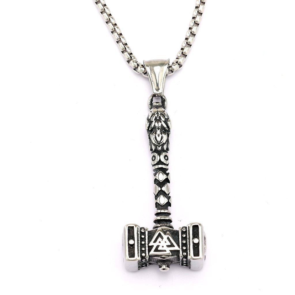 Vintage Stainless Steel Viking Hammer Pendant Necklace for Men