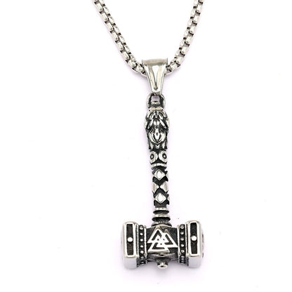 Vintage Stainless Steel Viking Hammer Pendant Necklace for Men
