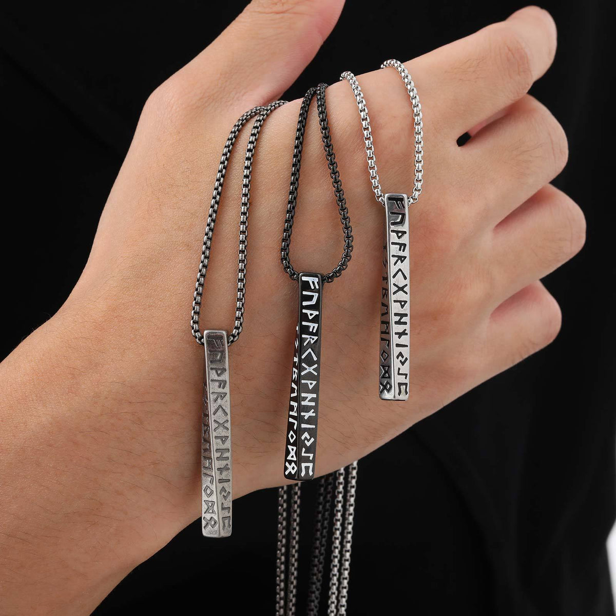 Men's Nordic Rune Vertical Bar Pendant Necklace