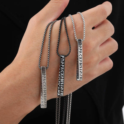 Men's Nordic Rune Vertical Bar Pendant Necklace