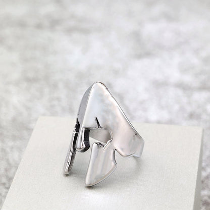 Vintage Polished Stainless Steel Punk Spartan Mask Ring for Men