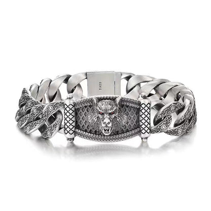 Men's Wolf Head Carved Curb Bracelet