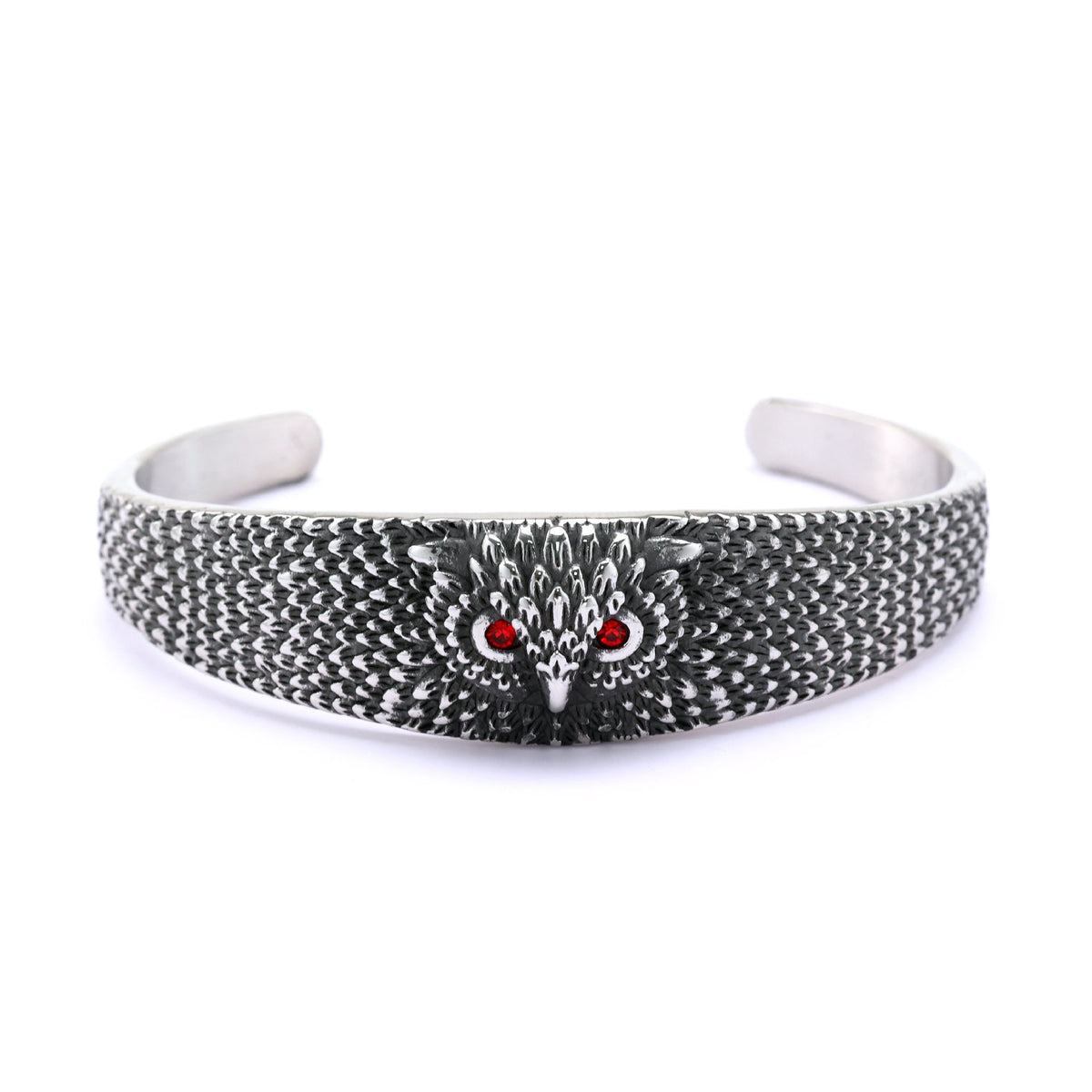 Vintage Owl Solid Stainless Steel Open C Bracelet for Men, European Retro Cuff Bangle