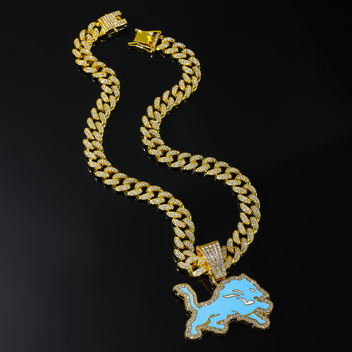 Hip-Hop Blue Wolf Cuban Chain Pendant Necklace