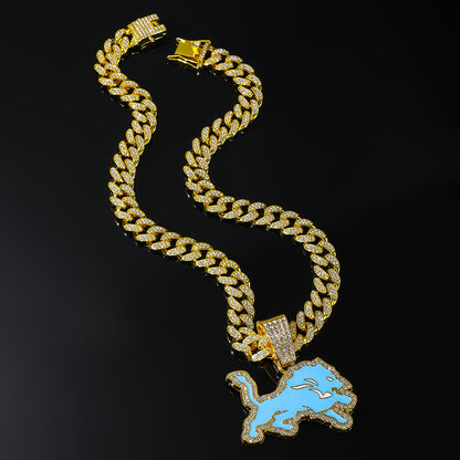 Hip-Hop Blue Wolf Cuban Chain Pendant Necklace