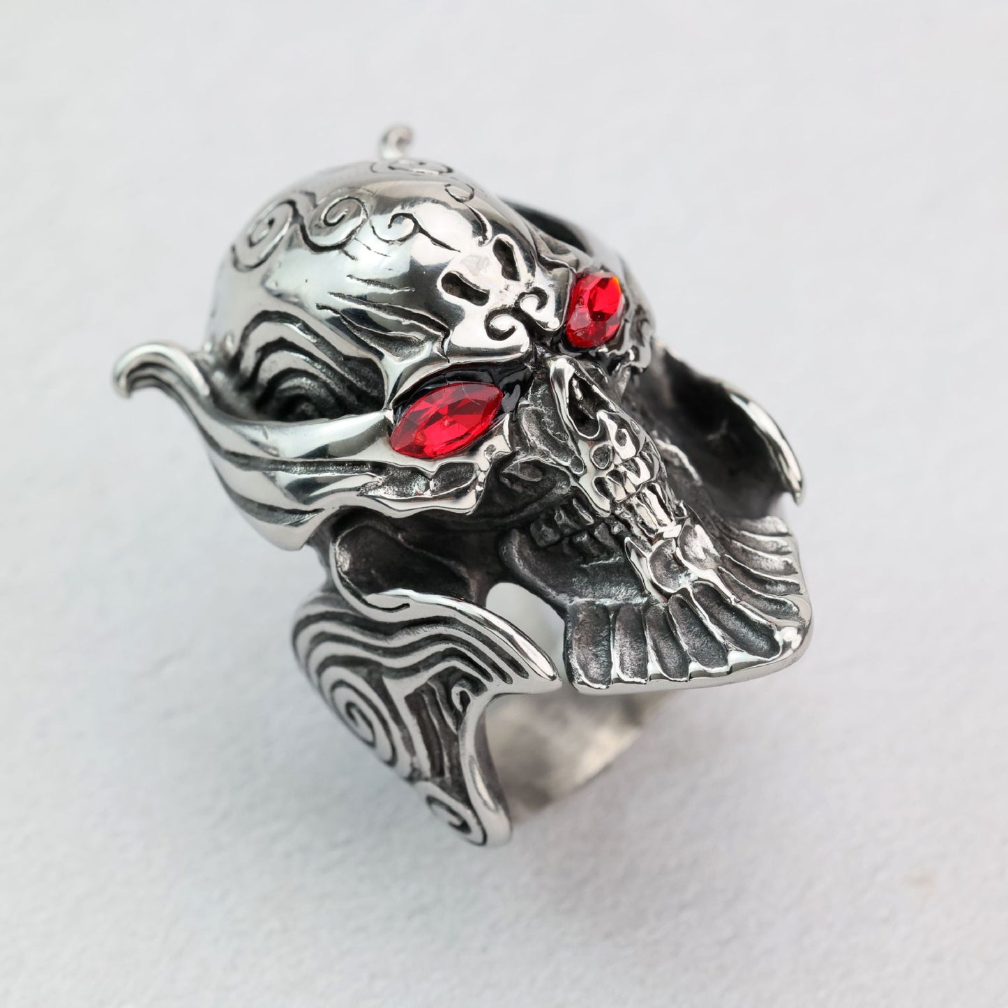 Vintage Stainless Steel Punk Hollow Skull Ring for Men