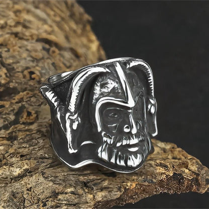 Vintage Solid Stainless Steel Hip Hop Viking Double Ram Head Warrior Band Ring for Men