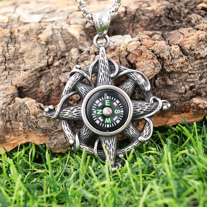 Men's Steel Compass Anchor Pendant Necklace