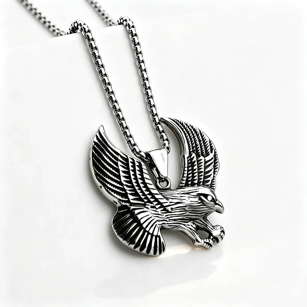 Men's Steel Vintage Spread Wings Eagle Pendant Necklace
