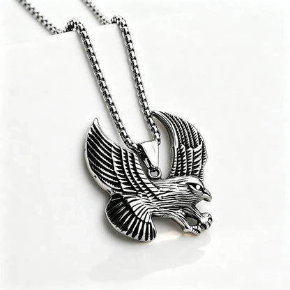 Men's Steel Vintage Spread Wings Eagle Pendant Necklace