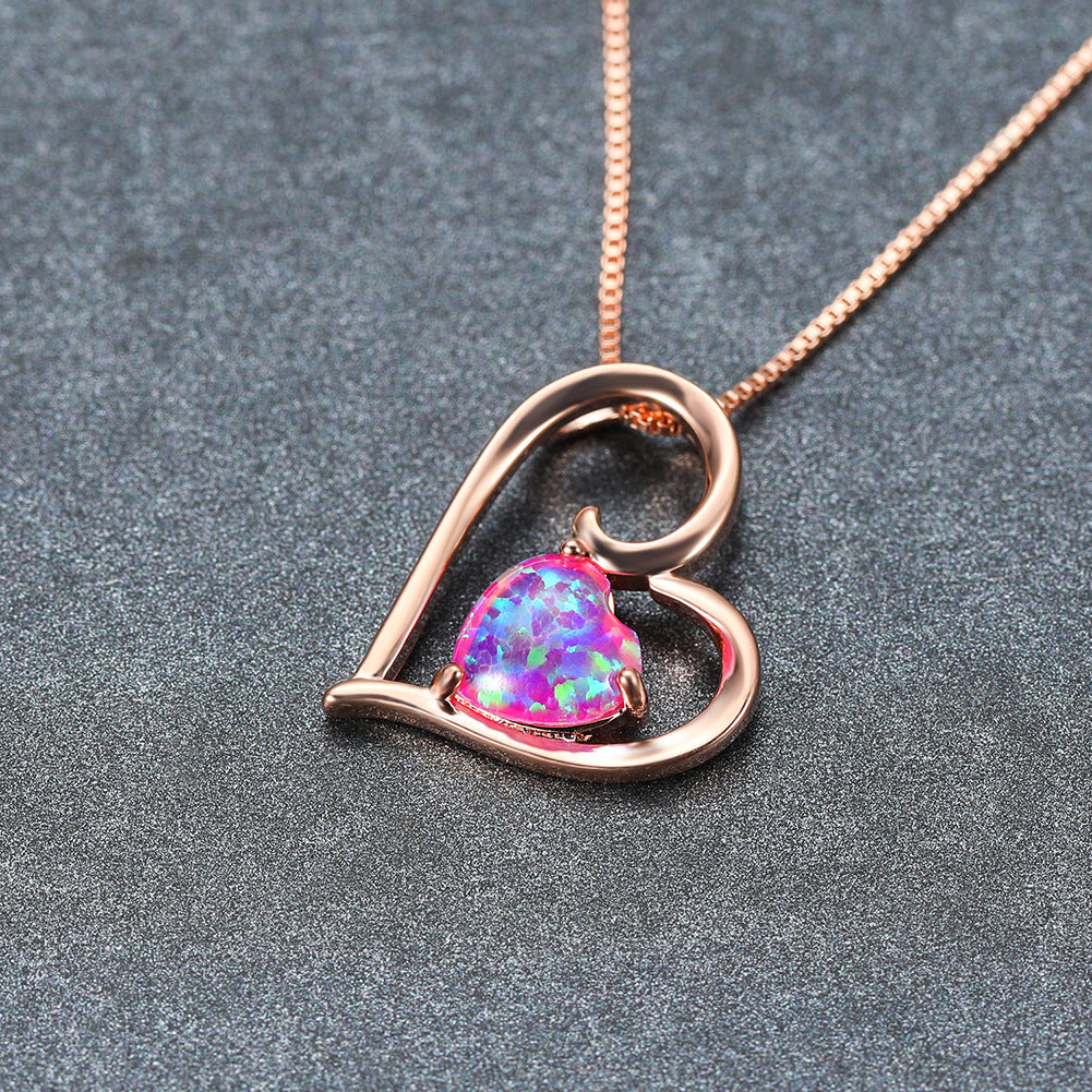 Hollowed-out design Opal Love Pendant Necklace