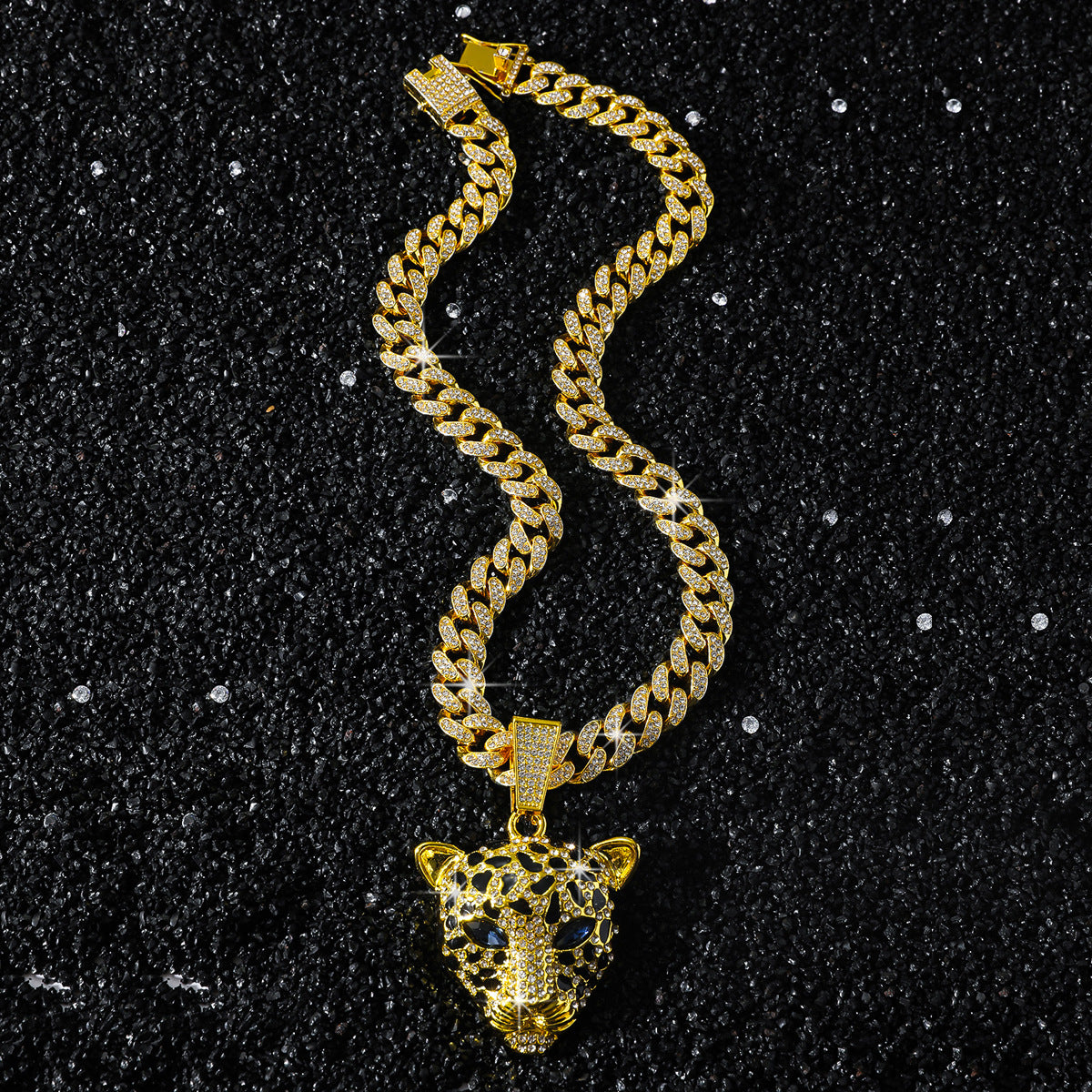 Hip-Hop Animal Leopard Head Cuban Chain Pendant Necklace