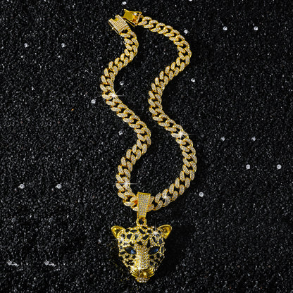 Hip-Hop Animal Leopard Head Cuban Chain Pendant Necklace