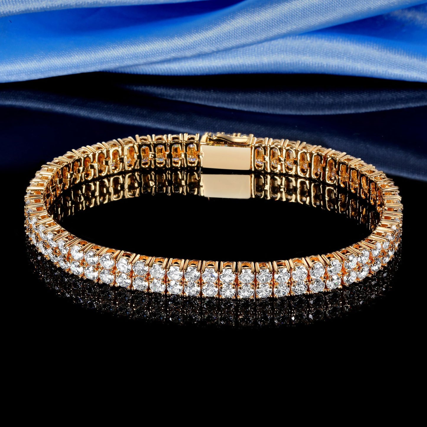 Women&Men's 3mm Zircon-Encrusted Spring Clasp Double-Row Cuban Tennis Bracelet