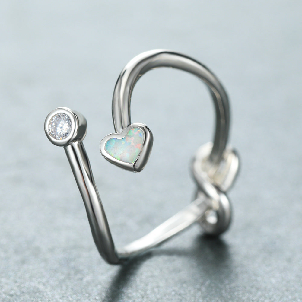 Women's Heart Opal With Zirconia Adjustable Ring