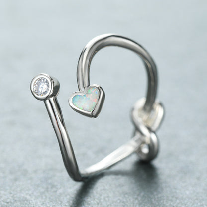 Women's Heart Opal With Zirconia Adjustable Ring