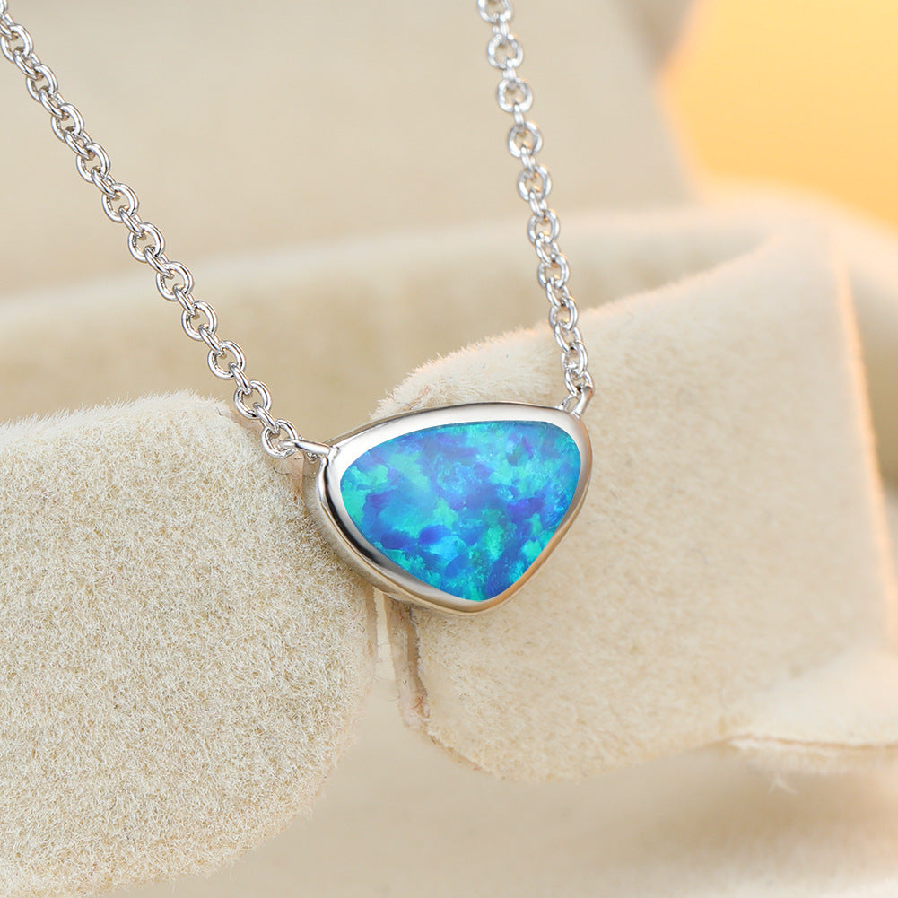 Small Triangle Opal Pendant Necklace