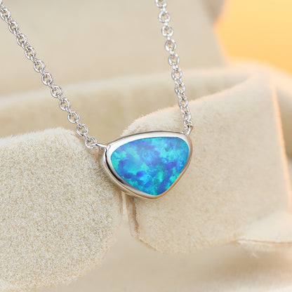 Small Triangle Opal Pendant Necklace